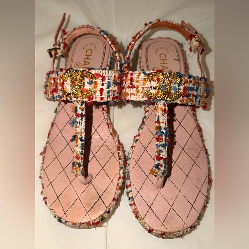 Chanel Tweed CC Logo Sandals – Size 36.5 (US 6.5) - Picture 3 of 10